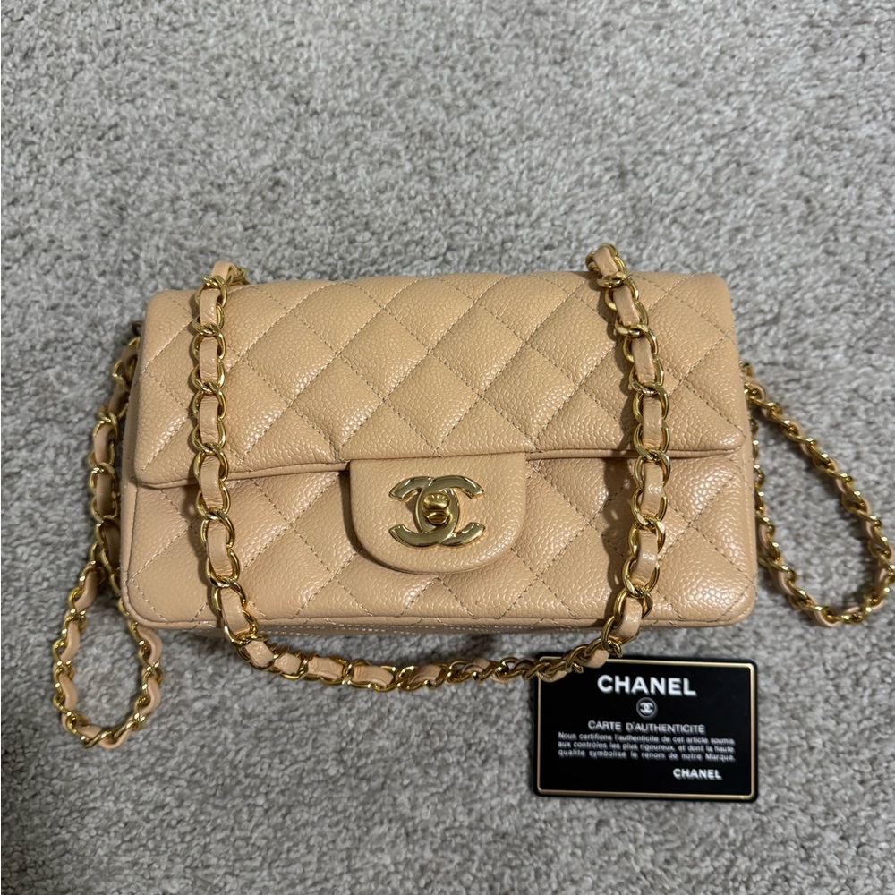 CHANEL Beige Quilted Caviar Leather Double Flap Crossbody with Gold Hardware - Picture 5 of 7